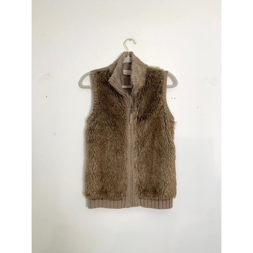 Feminine Faux Fur Knit Sweater Vest Womens Size Large Fall Rustic Chic Luxury